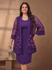 SHEIN Clasi 大码女式两件套，优雅白色刺绣衬衫搭配中长裙，适合户外、工作和日常穿着。 - 紫色 - 查看 9