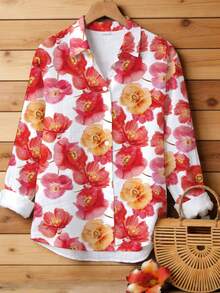 EMERY ROSE Women's Floral Print Vacation Shirt, Retro Tropical Vibe Blouse - Multicolor - View 4