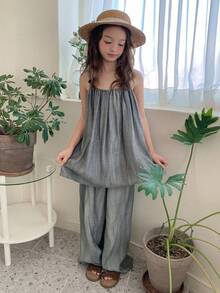 DAZY 少女度假休闲吊带背心和阔腿裤套装 - 灰色 - 查看 5
