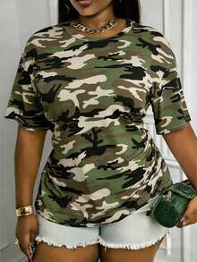 Maweii 大码女式迷彩圆领短袖T恤 - 彩色 - 查看 1