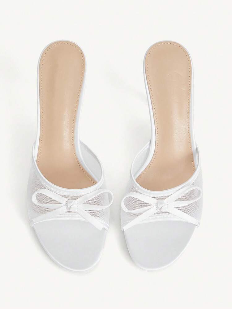 CUCCOO CHICEST Women's High-Heeled Sandals, Satin Fabric Material, Round Toe 9CM Women's Elegant Stiletto High Heels, Easy To Wear With Slip-On, Cute Bow Decoration, White Lace, White High Heels, Kitten Heels, Dinner Shoes, Fashionable And Versatile, Suitable For Daily/Party Weddings/Valentine's Day Appointments/Spring Festival Thanksgiving Parties/Commuter Offices/Outerwear Women's Shoes Summer Shoes Wedding Shoes Bride Shoes