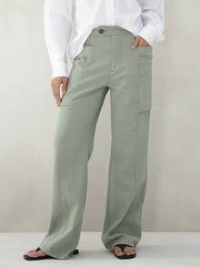 KSTM Women High Rise Wide Leg Cargo Pants With Multiple Pockets Relaxed Fit Casual Straight Leg Trousers Spring Summer Utility Style - Green - View 3