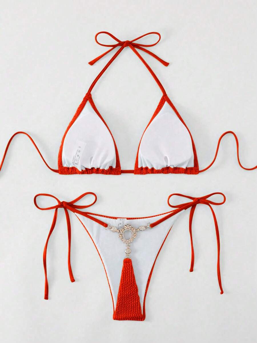 Swim Basics Bộ bikini hai mảnh gợi cảm buộc dây cổ và quần tam giác dành cho nữ, thích hợp mặc đi biển mùa hè. - Đỏ - Xem 1