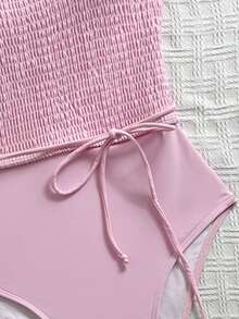 Swim Mod 女士荷叶边装饰连体海岛海滩度假休闲泳衣，甜美女孩连体泳衣，适合游泳池派对游轮，春夏款 - 淺粉色 - 查看 7