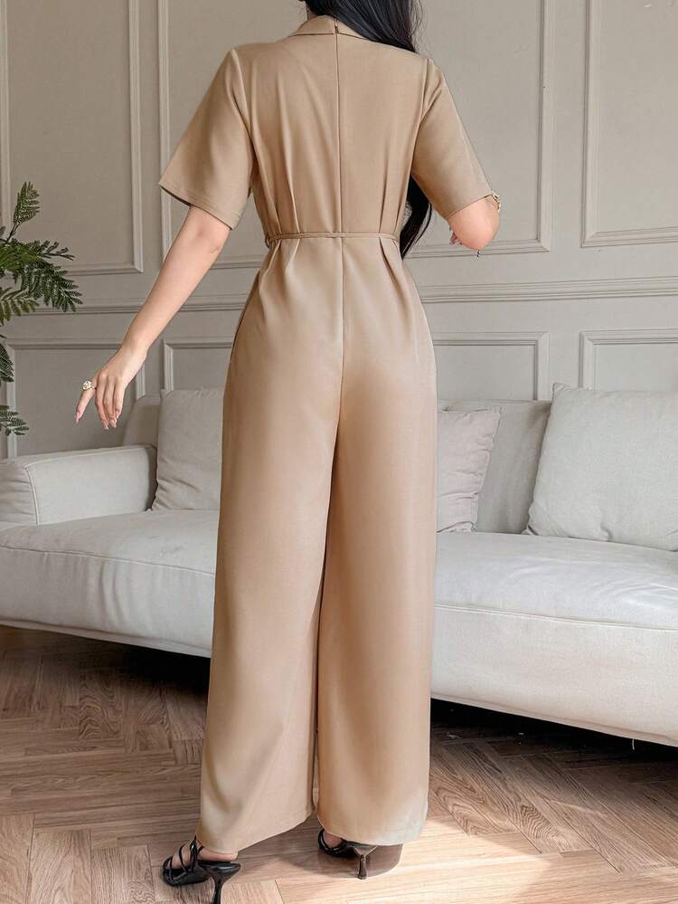 Women's Solid Color Knotted Waist Design Fashionable Casual Commute Jumpsuit Summer Jumpsuits For Women Lounge Sets For Women