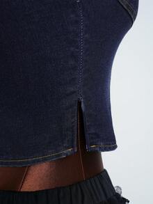 Amplova Women's Casual Washed Cropped Denim Camisole Top, Summer - Dark Wash - View 7