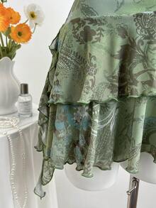 Elamini Y2K复古岛屿度假印花不对称下摆露背迷你连衣裙 - 綠色 - 查看 6