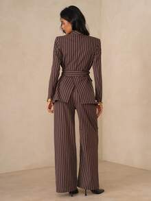 Glamine 女士棕色披肩领三件套西装套装，女士休闲通勤百搭套装，适合办公室、通勤、外出等场合，宽松休闲三件套西装套装，女士裤装套装，女士西装套装，女士西装外套套装，女士三件套西装套装 - 棕色 - 查看 2