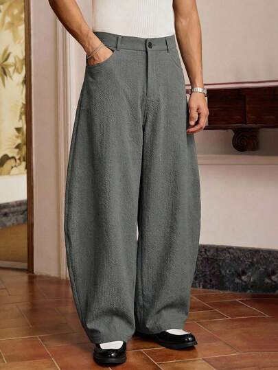 SWAVVY 男士纯色口袋弯腿宽松休闲裤