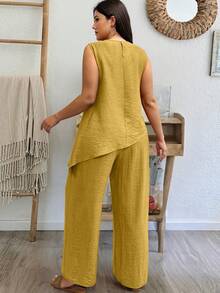 SHEIN LUNE Plus Size Casual Sleeveless 2 Pieces Set - Yellow - View 2