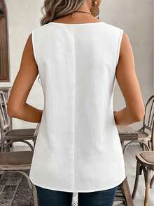 SHEIN LUNE Maglietta casual versatile da donna in tinta unita con nodo - Bianco - Visualizzare 2