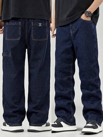 2pcs/Set Toddler Boys' Casual Washed Blue Denim Jeans, Tapered Leg