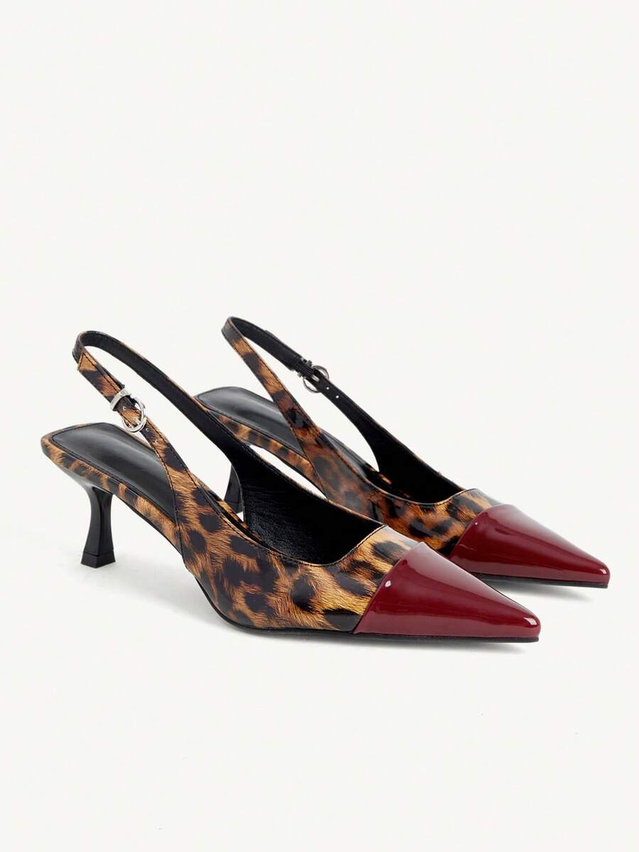 CUCCOO CHICEST Women Shoes Spring And Summer Leopard Print Splicing Rear Strap Pu Leather Pointed Thin Heel Sandals, Royal Sister/Sexy/Light And Familiar Style, Daily Commuting, Dating, Party/Music Festival Wear - Multicolor - View 1