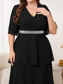 Reflora 大码女式V领休闲派对通勤连衣裙，适合夏季、婚礼等场合，包括奢华晚礼服、夏季服装、春季服装、春季套装、夏季连衣裙、春季连衣裙、节日连衣裙、优雅连衣裙、优雅派对连衣裙、派对套装、婚礼宾客连衣裙、婚礼派对连衣裙、婚礼及活动、伴娘礼服、毕业礼服、母亲毕业套装、外出套装、舞会礼服、生日礼服、女士生日套装、女士假日套装、女士度假套装、假日套装、正式连衣裙、奢华女士长袍、奢华女士罩袍、黑色连衣裙、大码黑色连衣裙、优雅晚礼服、大码曲线优雅连衣裙、Maweii大码连衣裙、大码半身裙、女士优雅套装、女士连衣裙、优雅经典女士连衣裙、正式服装、高品质连衣裙 - 黑色 - 查看 2