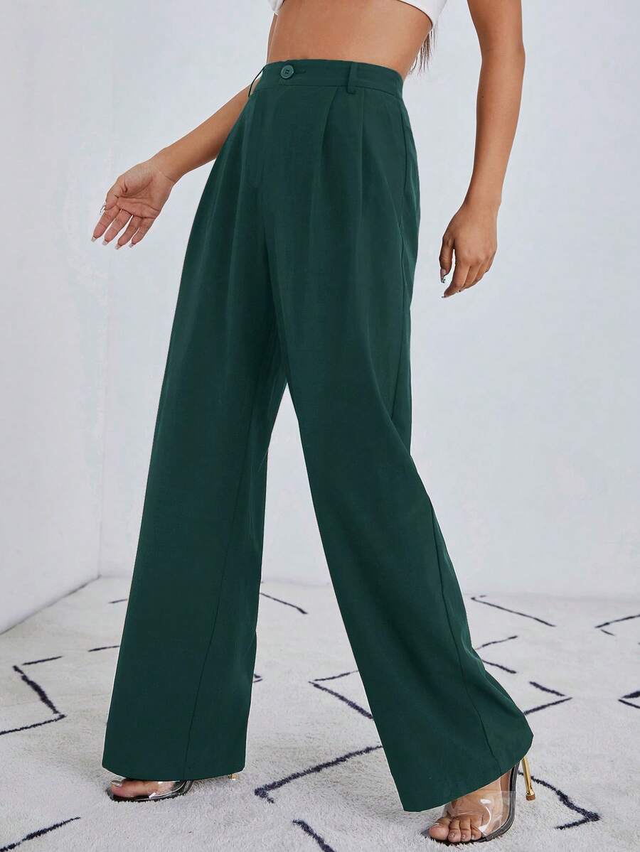 EURMUSE Solid Wide Leg Suit Pants - Green - View 1