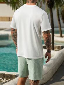 VENTUSAIL 男士植物镂空短袖休闲度假T恤和短裤套装 - 彩色 - 查看 3