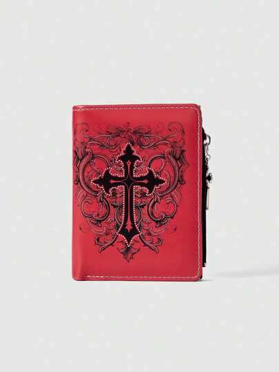 ROMWE Gothic Style Wallet, Punk Girl Love Eye Gem Crystal Teardrop, Star, Sun, Sword Creative Design Pentagram Zipper Coin Purse, Casual Fashion Card Holder