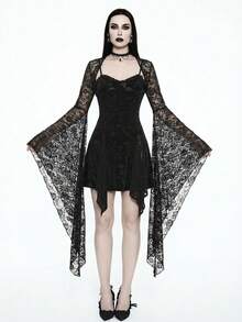 Glisette 浪漫玫瑰花卉蕾丝宽松喇叭袖女式衬衫 - 黑色 - 查看 5