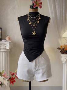 Femesol 2入組素色側收褶不對稱下擺背心上衣 - 彩色 - 查看 2