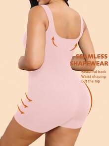 Snug Zone Plus Size Women Solid Color Ribbed Camisole Bodysuit With Shorts - Pink - View 2