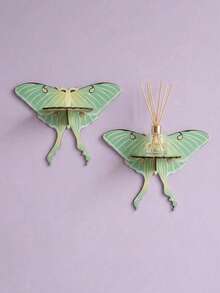Joivida Bohemian Green Wooden Butterfly Crystal Candlestick, Wall-Mounted Decorative Storage Shelf, Art Craft Ornament For Living Room Entryway Homestay - multicolor - View 1