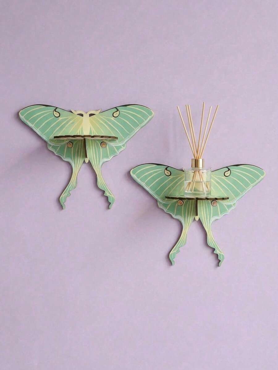 Joivida Bohemian Green Wooden Butterfly Crystal Candlestick, Wall-Mounted Decorative Storage Shelf, Art Craft Ornament For Living Room Entryway Homestay - multicolor - View 1