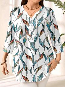 EMERY ROSE Áo sơ mi cỡ lớn in họa tiết lá xanh, thích hợp cho kỳ nghỉ. - Nhiều màu - Xem 5