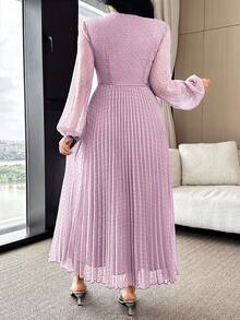 Modelyn Gaun Midi Elegan Berlipit Leher V untuk Wanita, Cocok untuk Pesta dan Acara di Musim Panas - Mauve Purple - View 6