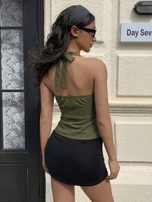 SHEIN EZwear Camisola feminina sexy de cor sólida com decote halter e costas nuas - Verde de Exercício - Ver 2