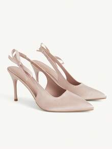 CUCCOO CHICEST 新款裸色法式性感闭趾高跟鞋，时尚低帮蝴蝶结细高跟交叉缎面，优雅礼服派对新娘婚鞋 - 裸色 - 查看 1