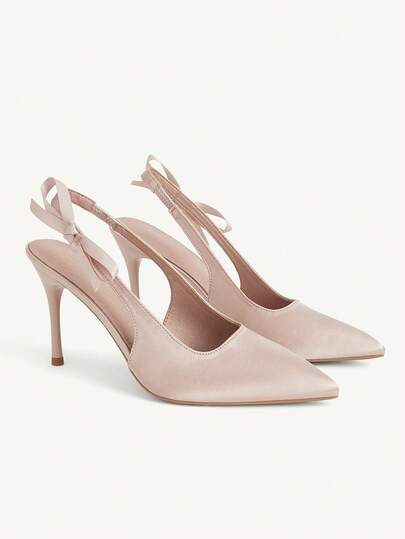 CUCCOO CHICEST 女士鞋 新款裸色法式性感包头高跟鞋 时尚轻盈蝴蝶结细高跟交叉缎面时尚优雅礼服派对新娘婚鞋 女鞋