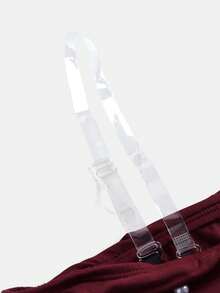 SHEIN 少女纯色酒红色串珠优雅复古返校/派对装、生日装、舞会礼服，针织露肩褶皱长裙，适合居家、户外、派对、聚会等各种场合，露肩中长连衣裙 - 酒紅色 - 查看 12