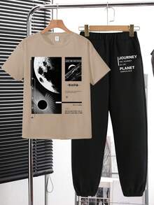 SHEIN Tween Boy New Arrival Casual Minimalist Y2K Astronaut,Sporty Colorblock Short Sleeve&Pants 2-Piece Set,Suitable For Spring/Summer Everyday Wear - Multicolor - View 2