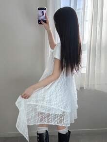 FRIFUL Áo hai dây ren hoa dáng lệch vạt, buộc dây phía trước dành cho nữ, thích hợp cho mùa hè. - trắng - Xem 2
