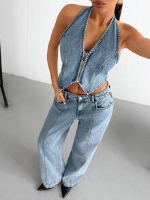 SHEIN Top & Jean Two Pieces Denim Set - Medium Wash - View 4