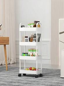 4-Tier Rolling Storage Cart - Compact Design Saves Space, Sturdy Plastic Construction, Suitable For Kitchen, Bathroom, Bedroom, Office, Warehouse, Garage - Easy To Assemble, Multi-Functional Multi-Tier Shelf, Household Storage Rack. - Multicolor - View 5