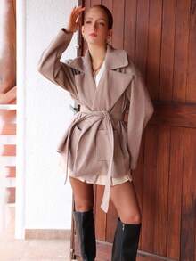 SILVIA DI SANTO Fall Women Clothes, Women's Thick Khaki Turndown Collar Pocket Loose Overcoat, Suitable For Autumn/Winter, - Khaki - View 6