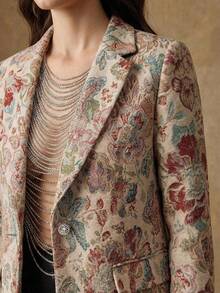 Anewsta Spring French Romantic Jacquard Women Blazer , Long Sleeve Loose Fit Slimming Commuter Elegant, Valentine's Day - Multicolor - View 8