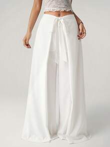 SHEIN ICON Waist Wrapped Design Casual Loose Wide Leg Pants - White - View 1