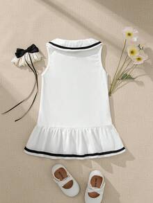 Souflis Souflis French Style New 0-3 Years Old Girls' Summer Dress, White Collared Ruffle Hem Sleeveless Sundress, Suitable For School, Play, Outings, Home And Other Occasions - White - View 2