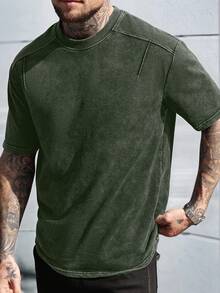 Manfinity CasualCool 男士休闲圆领短袖T恤，夏季 - 橄欖綠 - 查看 4