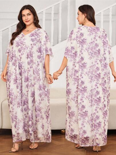 Al Najma Đầm đi nghỉ mát lãng mạn, thanh lịch, cổ chữ V, tay ngắn, chất liệu lưới co giãn dành cho nữ, cỡ lớn.