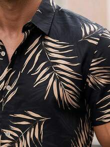 OTTIMOZO Bộ áo sơ mi và quần short Hawaii in hình lá cây dành cho nam giới, thích hợp cho kỳ nghỉ hè. - Nhiều màu - Xem 3