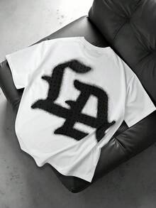 SLATEMANN 男士休闲字母印花水钻装饰短袖T恤，夏季 - 白色 - 查看 2