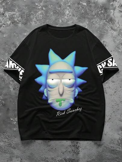 Rick and Morty X SHEIN Herren Cartoon Figur Grafik Rundhals Kurzarm T-Shirt