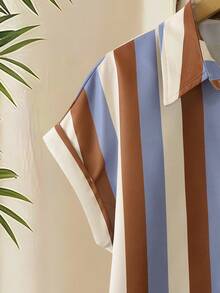 Franclia Camisa de manga corta con bolsillo, de estilo casual y de vacaciones, con botones delanteros y rayas - Multicolor - Ver 5