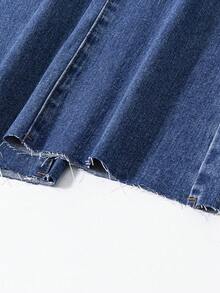 少女休闲牛仔裤，时尚百搭直筒水洗深蓝色牛仔裤，适合所有季节 - 藍色 - 查看 7