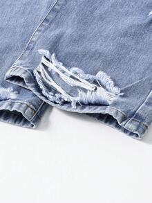 Quần jeans ống rộng denim màu xanh nhạt bạc màu, phong cách tối giản, thường ngày, thời trang dành cho bé gái tuổi teen. - Màu xanh lam - Xem 7
