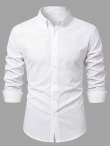 Manfinity Bizformal Men's White Textured Bubble Crinkle Button-Front Long Sleeve Shirt, Spring/Summer - White - View 1