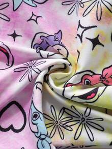 TEENAGE MUTANT NINJA TURTLES | SHEIN Bộ đồ mặc nhà thoải mái cho bé gái in hình hoạt hình, gồm áo tay ngắn cổ tròn và quần. - Màu Hồng baby - Xem 5